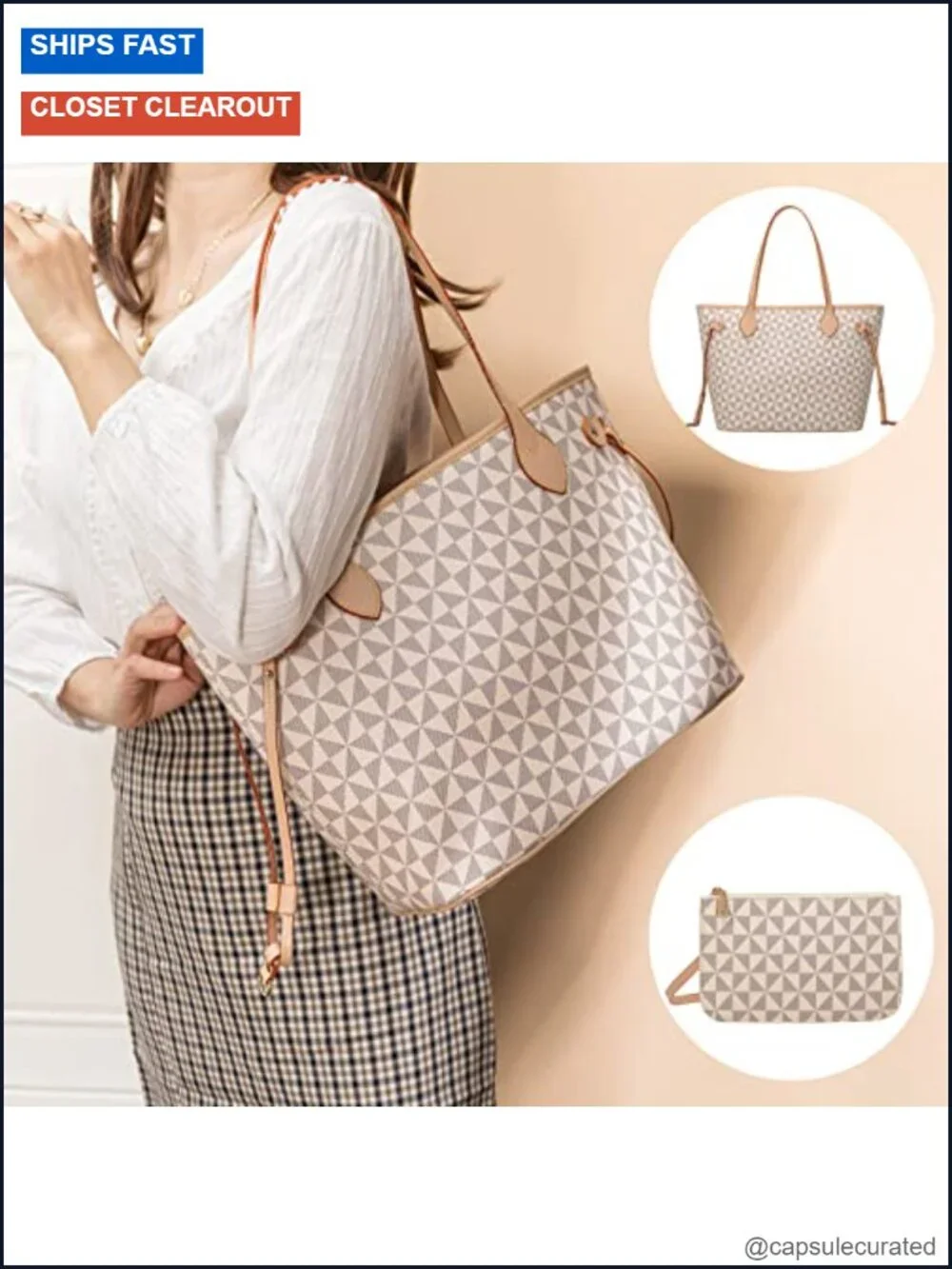 2pc Women's Designer Satchel Handbag Set with Clutch Wallet Top Handle Shoulder